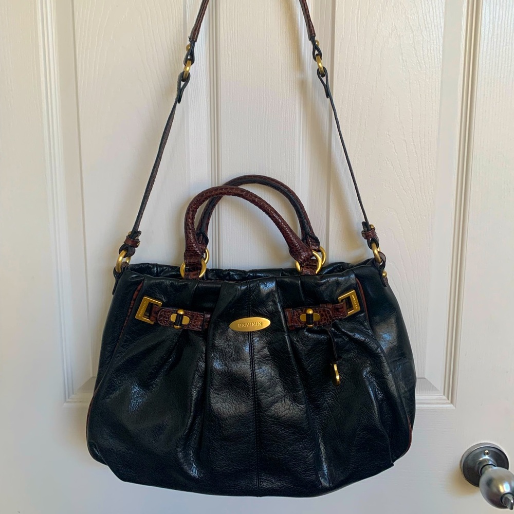 Brahmin Black and Brown Leather Crocodile Shoulder Bag